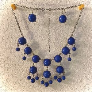 Silver and Blue Necklace with Earrings Set